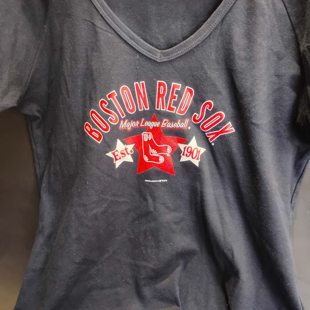 Boston Red Sox Navy V-Neck Tee with Red & White Graphic